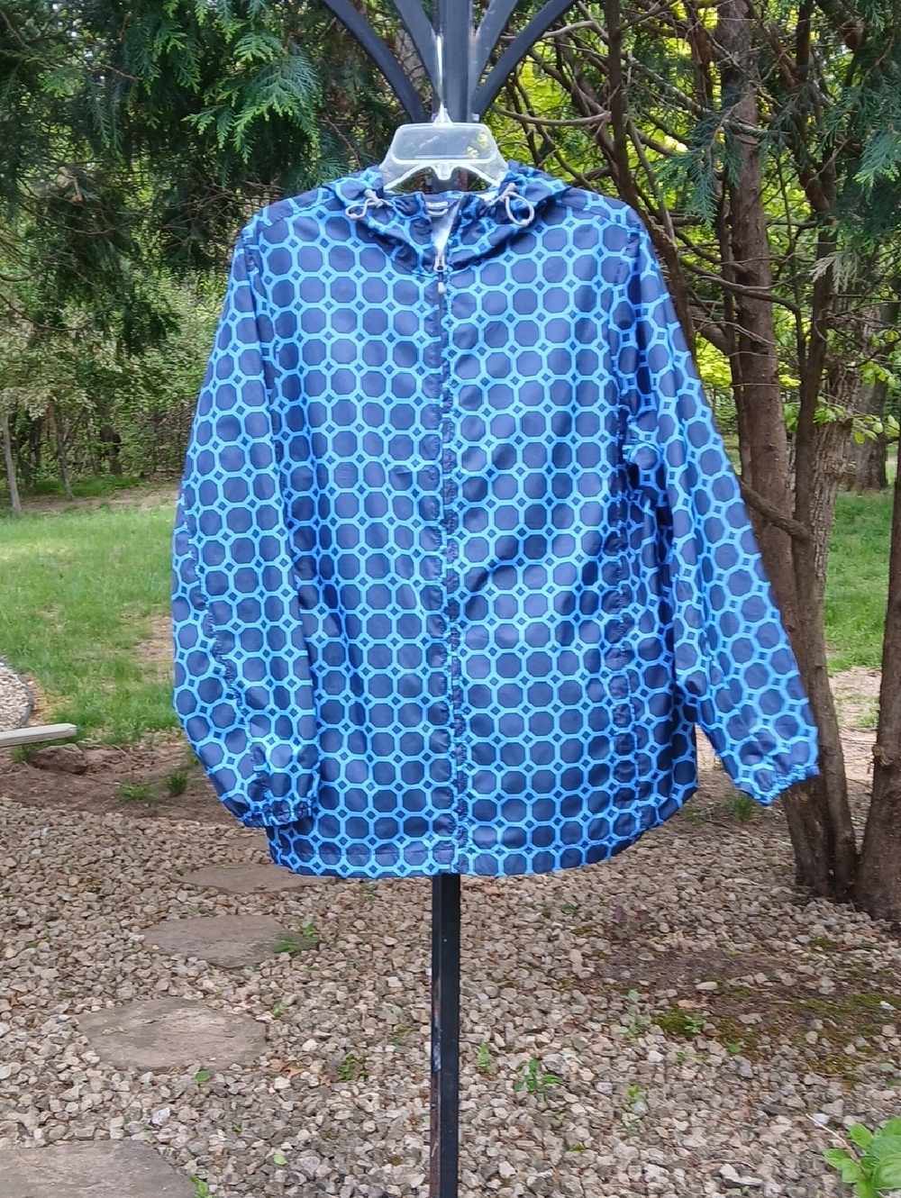 Womens Lands' End Windbreaker Jacket Navy Blue Full Zip Hood Sz 1X